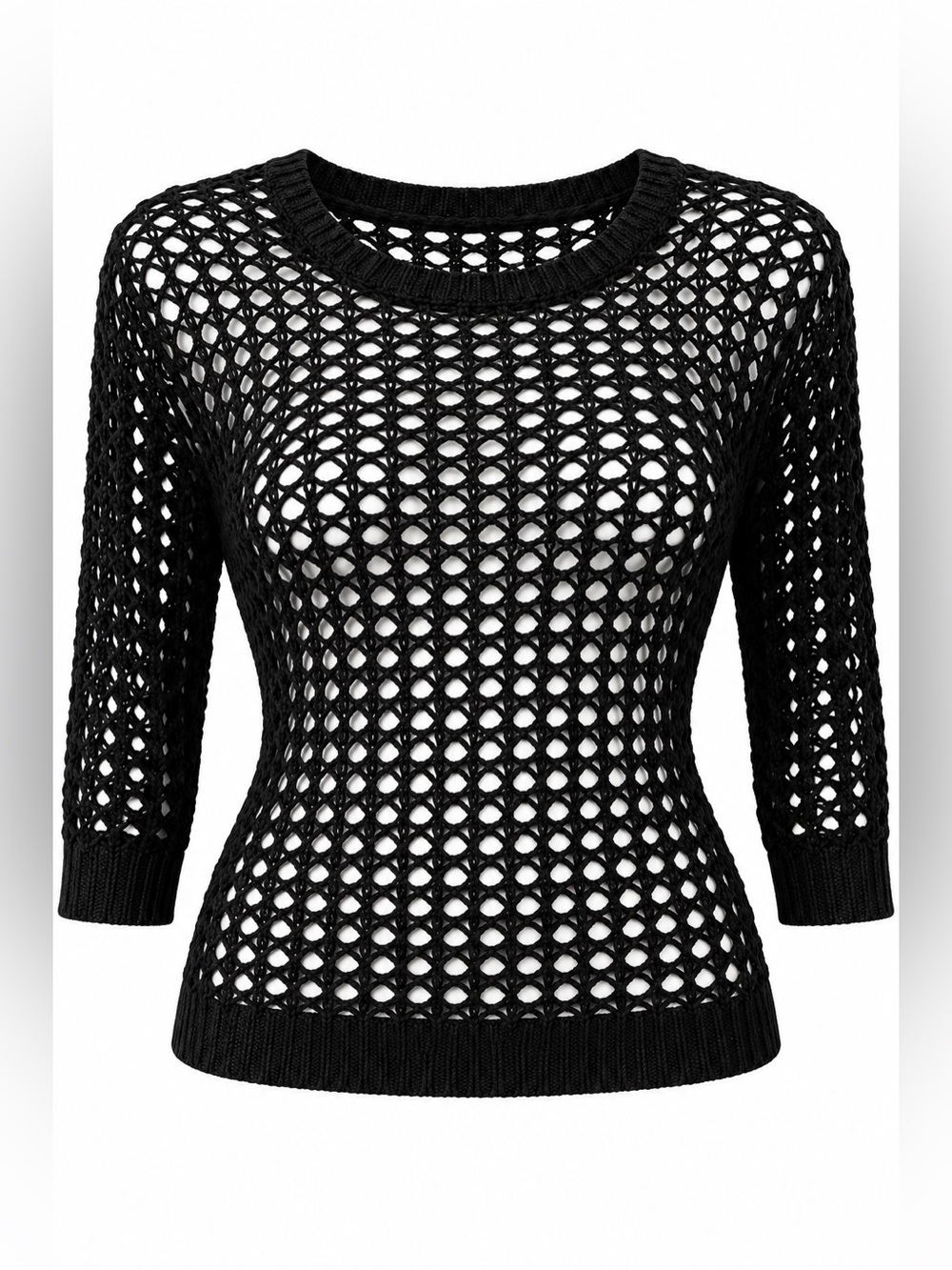 Dynamite Black Open Knit Sheer Crochet Sweater Top S Y2K Goth